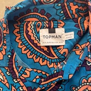 Topman Vibrant Blue and Orange Paisley Shirt